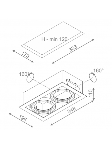 Spot SQUARES 111x2 230V Phase-Control wpuszczany biały struktura QS 35112-0000-U8-PH-13